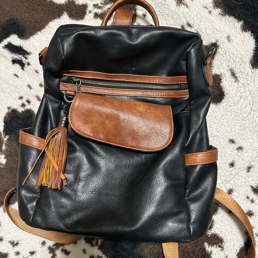 Black & Brown Leather Backpack Purse - Stylish Everyday Bag